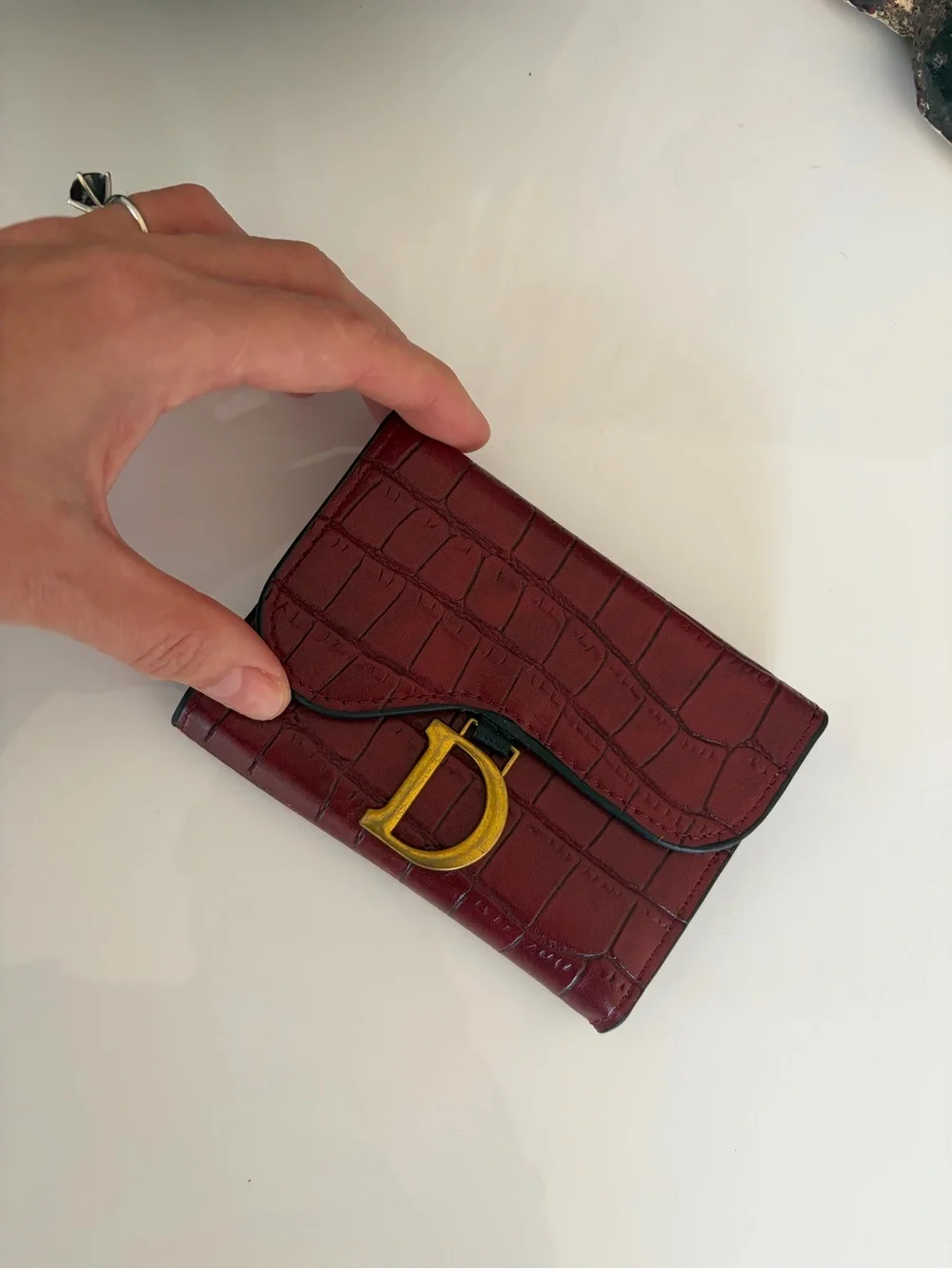 D Embossed Logo Wallet in Burgundy Red gold Logo textured